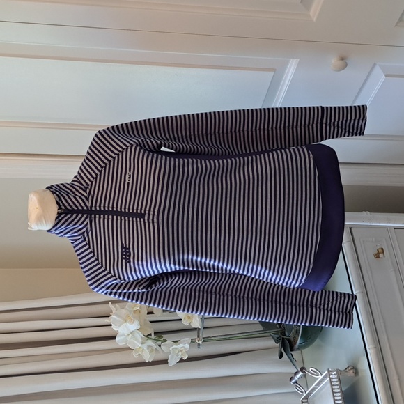 NWOT Vineyard Vines Womens Navy/Grey Striped Performance 1/4‎ Zip Pullover XXS - Picture 1 of 8